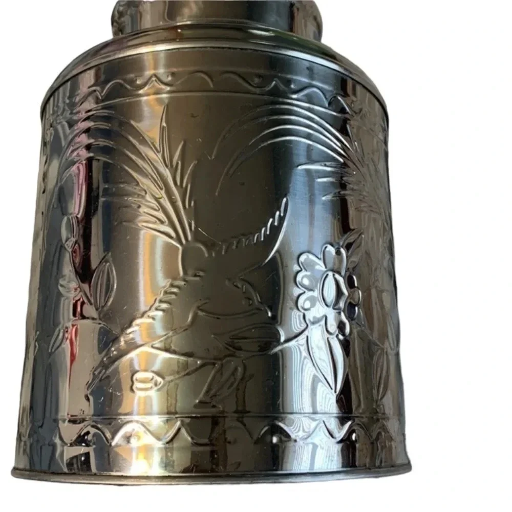 Tea Coffee Can Lid Can Storage Metal Silver Vintage